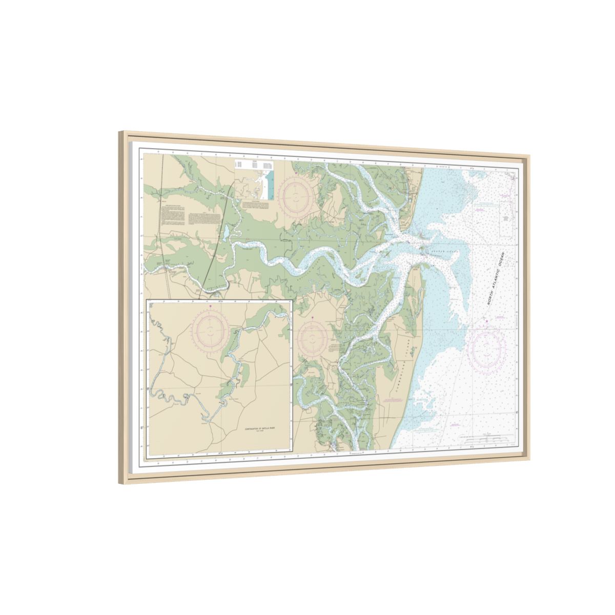 Chart 11504 St. Andrew Sound and Satilla River - NOAA Nautical Chart Floating Frame Canvas | 30" x 20" | 36" x 24" | 48" x 32" - Natural side