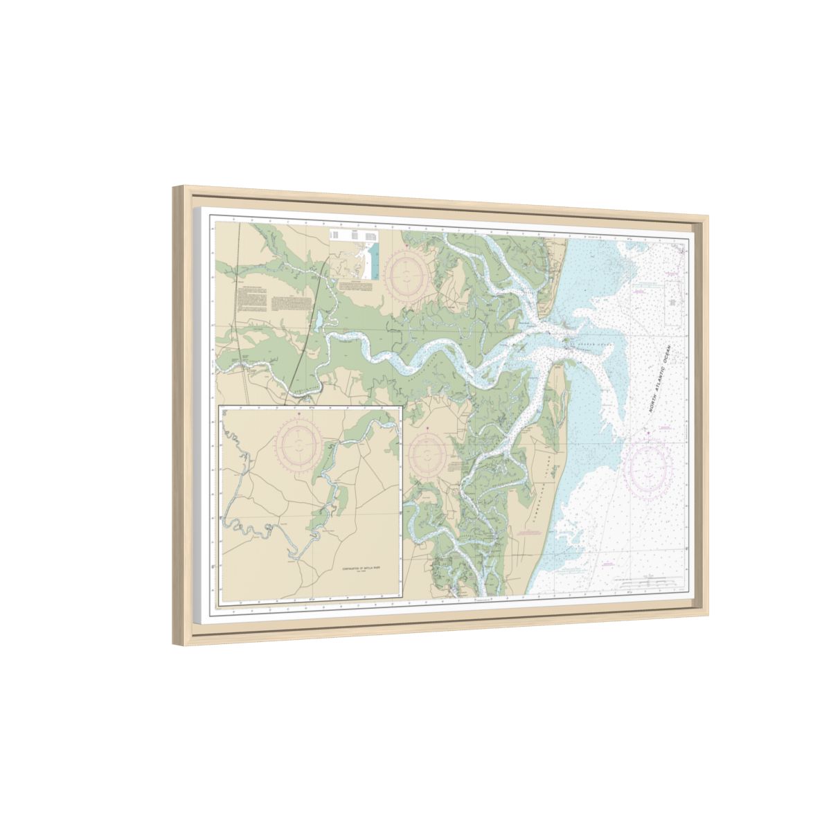 Chart 11504 St. Andrew Sound and Satilla River - NOAA Nautical Chart Floating Frame Canvas | 30" x 20" | 36" x 24" | 48" x 32" - Natural side