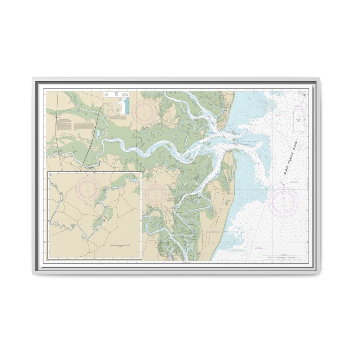 Chart 11504 St. Andrew Sound and Satilla River - NOAA Nautical Chart Floating Frame Canvas | 30" x 20" | 36" x 24" | 48" x 32" - White front
