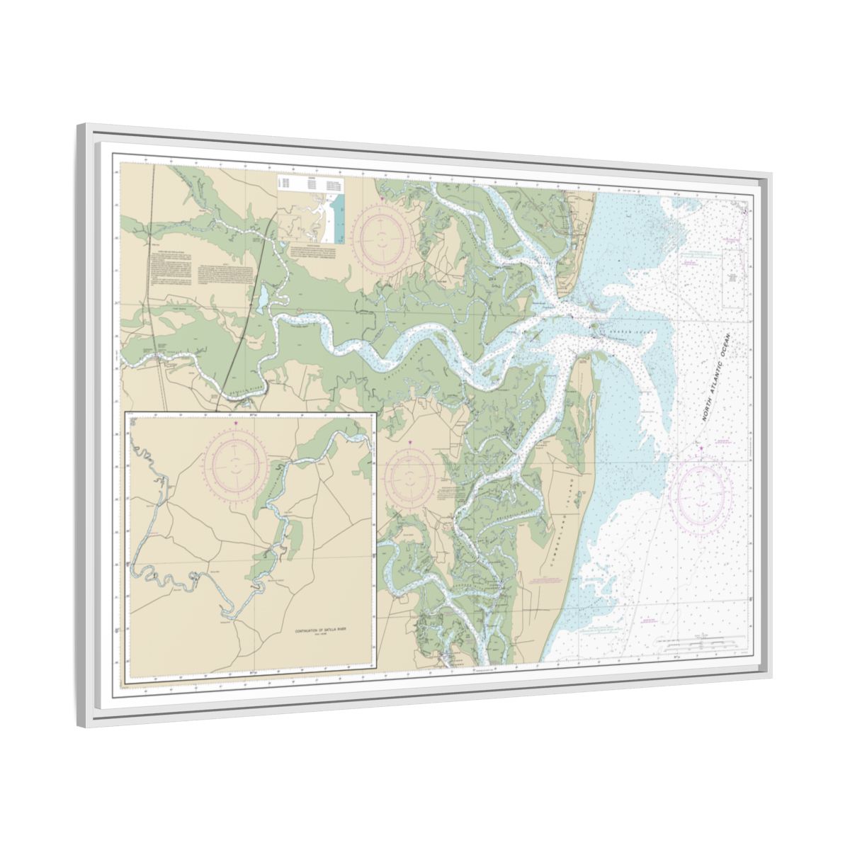 Chart 11504 St. Andrew Sound and Satilla River - NOAA Nautical Chart Floating Frame Canvas | 30" x 20" | 36" x 24" | 48" x 32" - White side