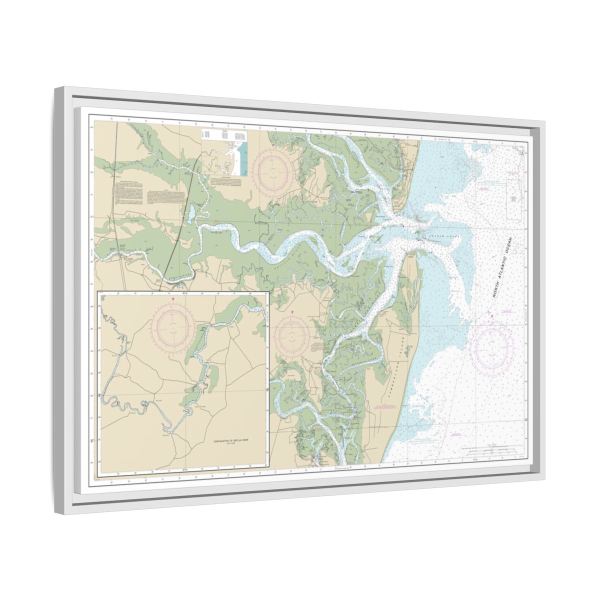 Chart 11504 St. Andrew Sound and Satilla River - NOAA Nautical Chart Floating Frame Canvas | 30" x 20" | 36" x 24" | 48" x 32" - White side