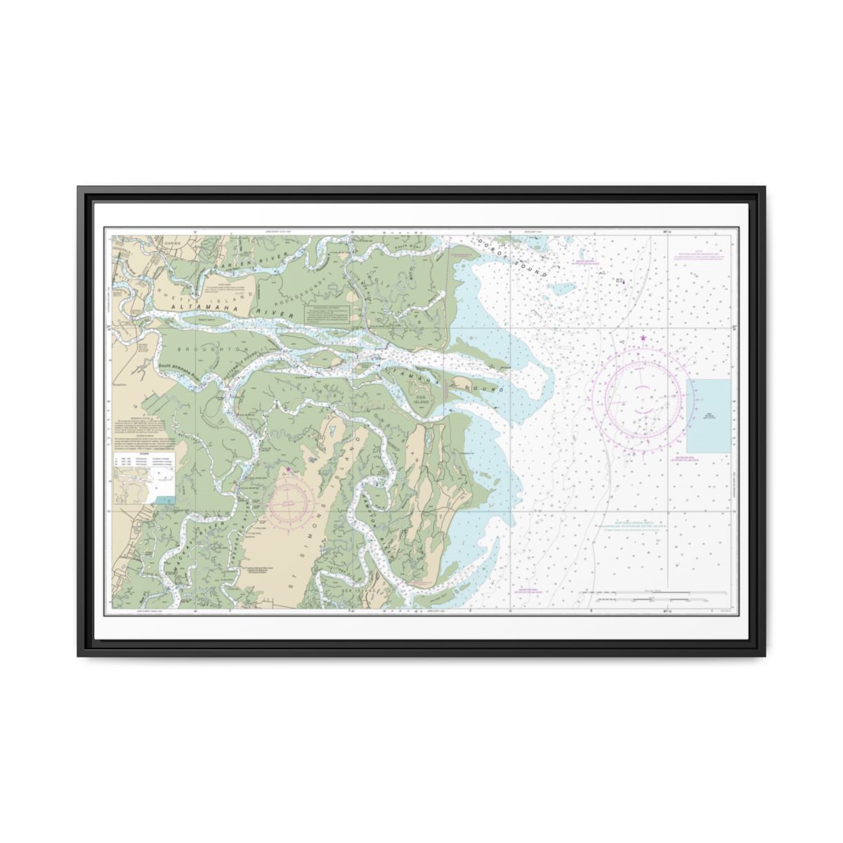 Chart 11508 Altamaha Sound - NOAA Nautical Chart Floating Frame Canvas | 30" x 20" | 36" x 24" | 48" x 32" - Black front