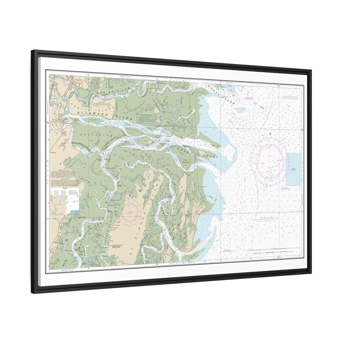 Chart 11508 Altamaha Sound - NOAA Nautical Chart Floating Frame Canvas | 30" x 20" | 36" x 24" | 48" x 32" - Black side