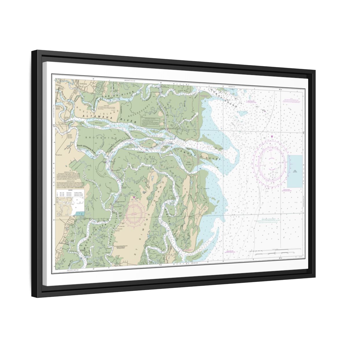 Chart 11508 Altamaha Sound - NOAA Nautical Chart Floating Frame Canvas | 30" x 20" | 36" x 24" | 48" x 32" - Black side