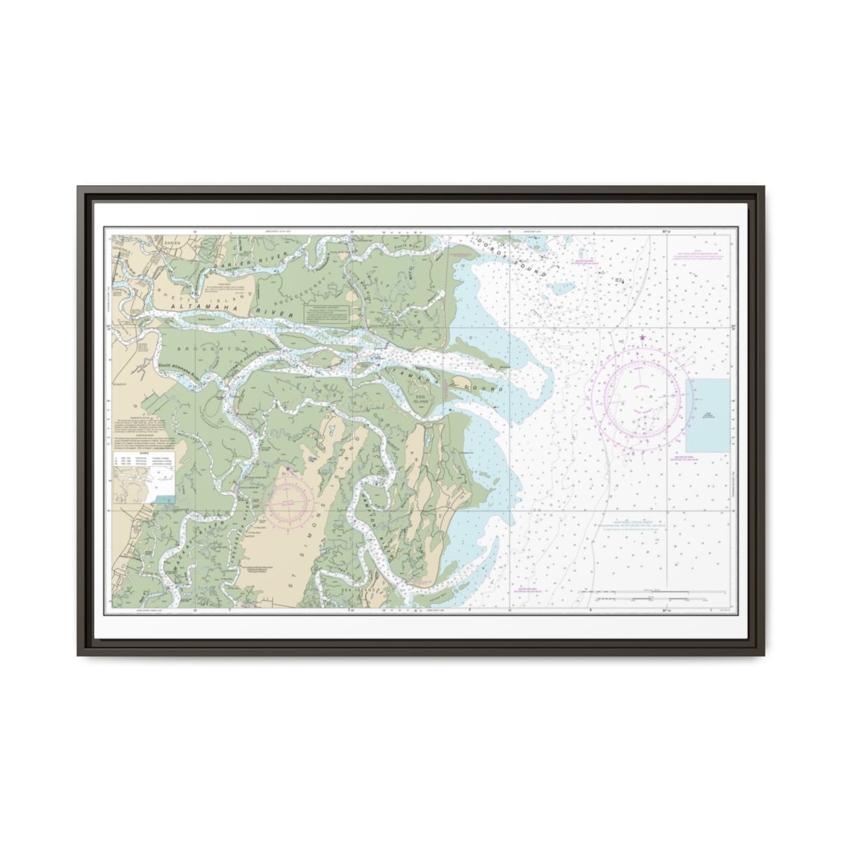 Chart 11508 Altamaha Sound - NOAA Nautical Chart Floating Frame Canvas | 30" x 20" | 36" x 24" | 48" x 32" - Espresso front