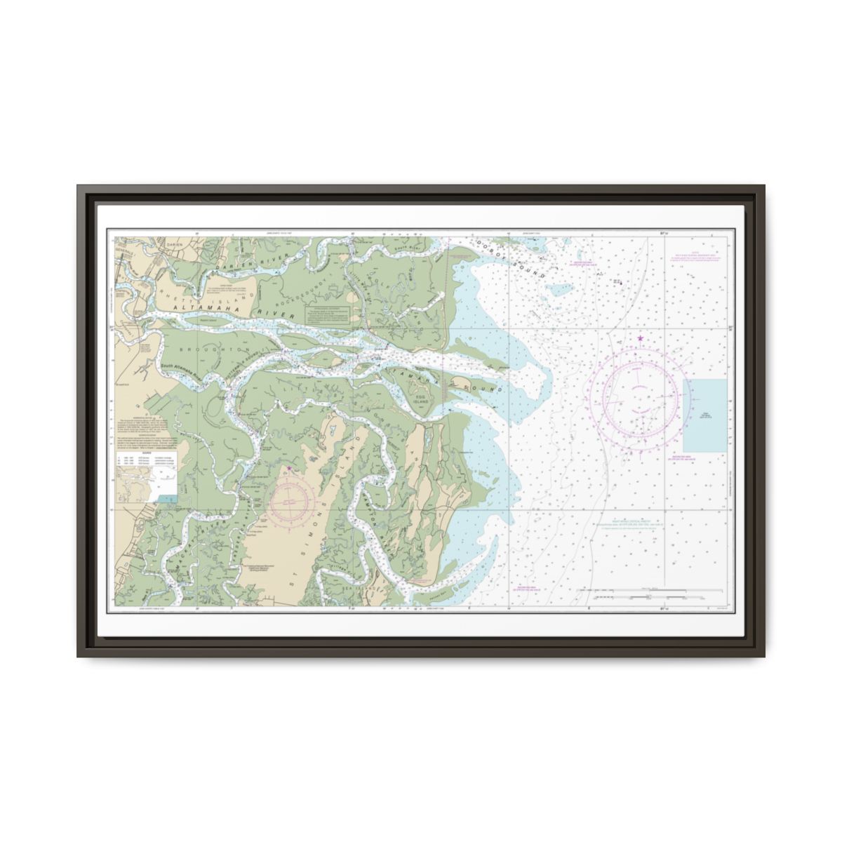 Chart 11508 Altamaha Sound - NOAA Nautical Chart Floating Frame Canvas | 30" x 20" | 36" x 24" | 48" x 32" - Espresso front