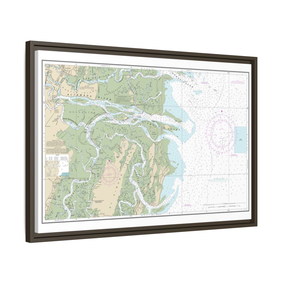 Chart 11508 Altamaha Sound - NOAA Nautical Chart Floating Frame Canvas | 30" x 20" | 36" x 24" | 48" x 32" - Espresso side