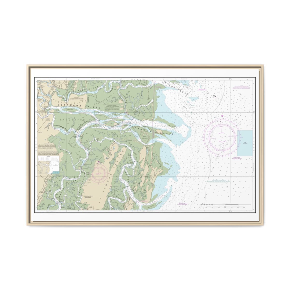 Chart 11508 Altamaha Sound - NOAA Nautical Chart Floating Frame Canvas | 30" x 20" | 36" x 24" | 48" x 32" - Natural front