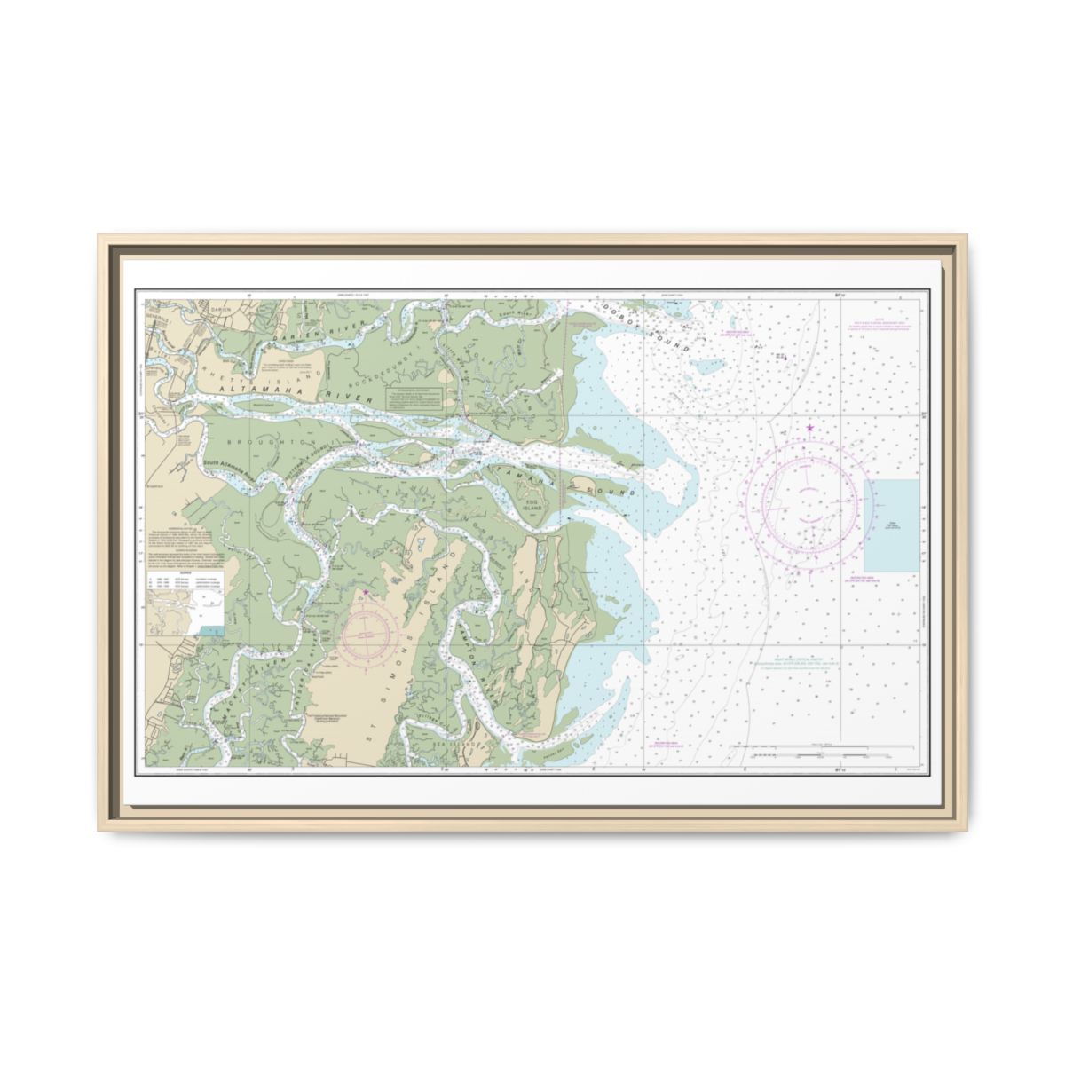 Chart 11508 Altamaha Sound - NOAA Nautical Chart Floating Frame Canvas | 30" x 20" | 36" x 24" | 48" x 32" - Natural front