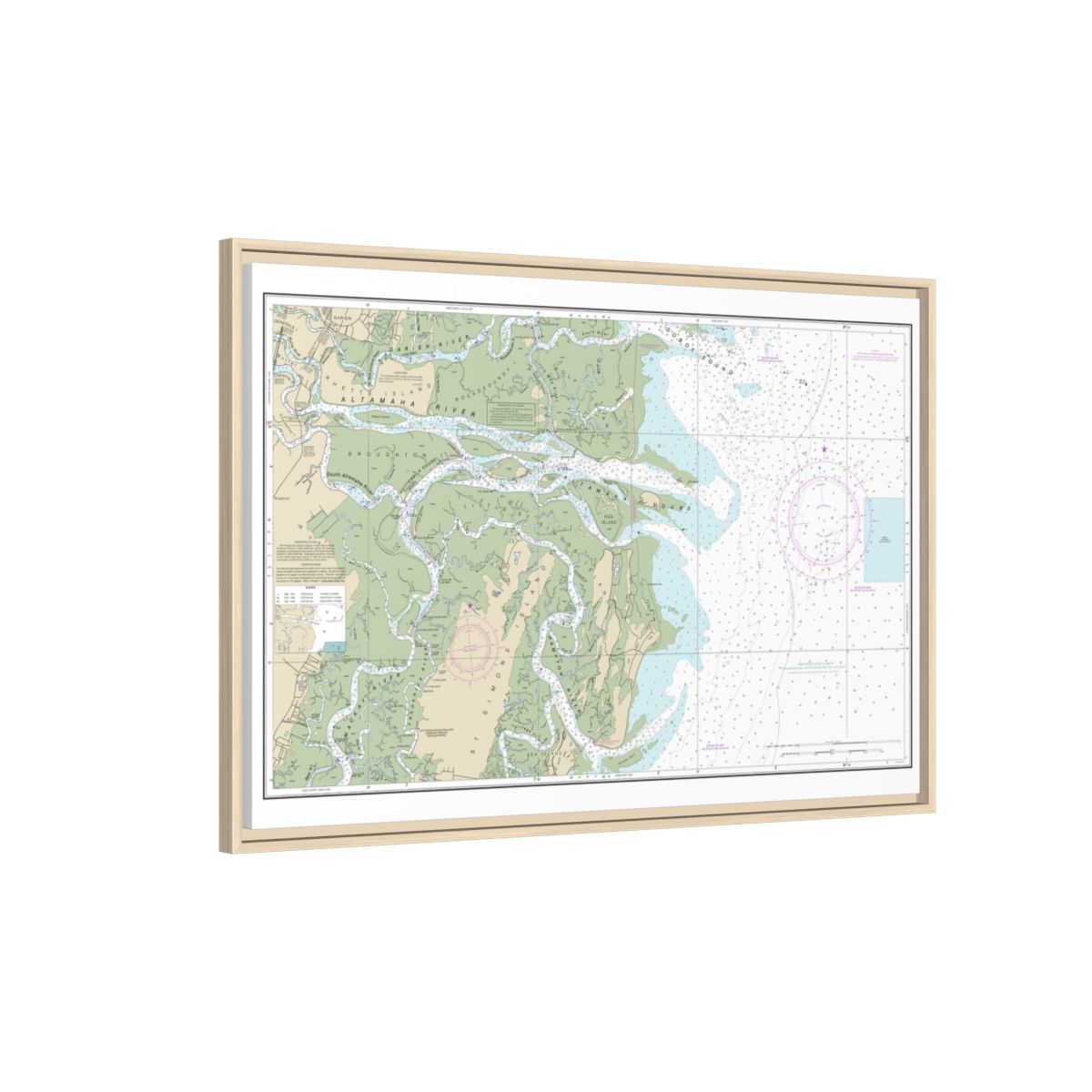 Chart 11508 Altamaha Sound - NOAA Nautical Chart Floating Frame Canvas | 30" x 20" | 36" x 24" | 48" x 32" - Natural side
