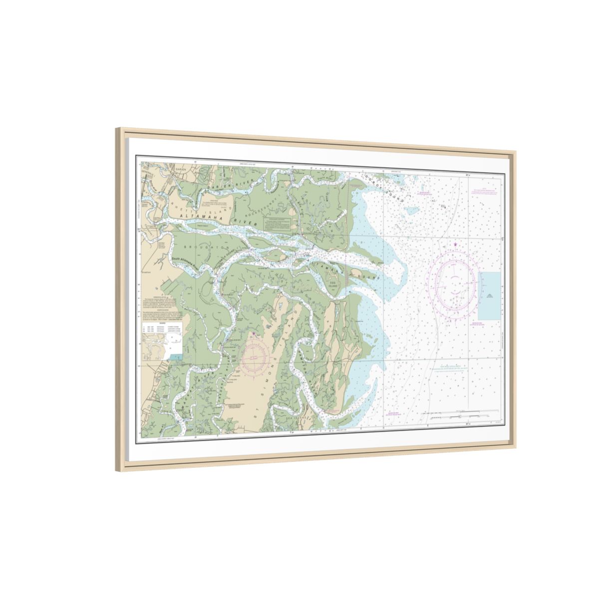 Chart 11508 Altamaha Sound - NOAA Nautical Chart Floating Frame Canvas | 30" x 20" | 36" x 24" | 48" x 32" - Natural side