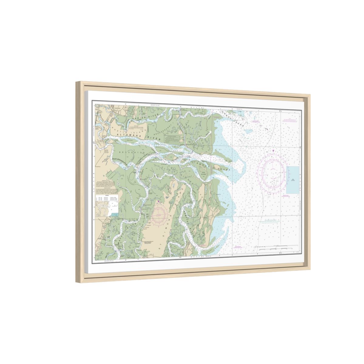 Chart 11508 Altamaha Sound - NOAA Nautical Chart Floating Frame Canvas | 30" x 20" | 36" x 24" | 48" x 32" - Natural side