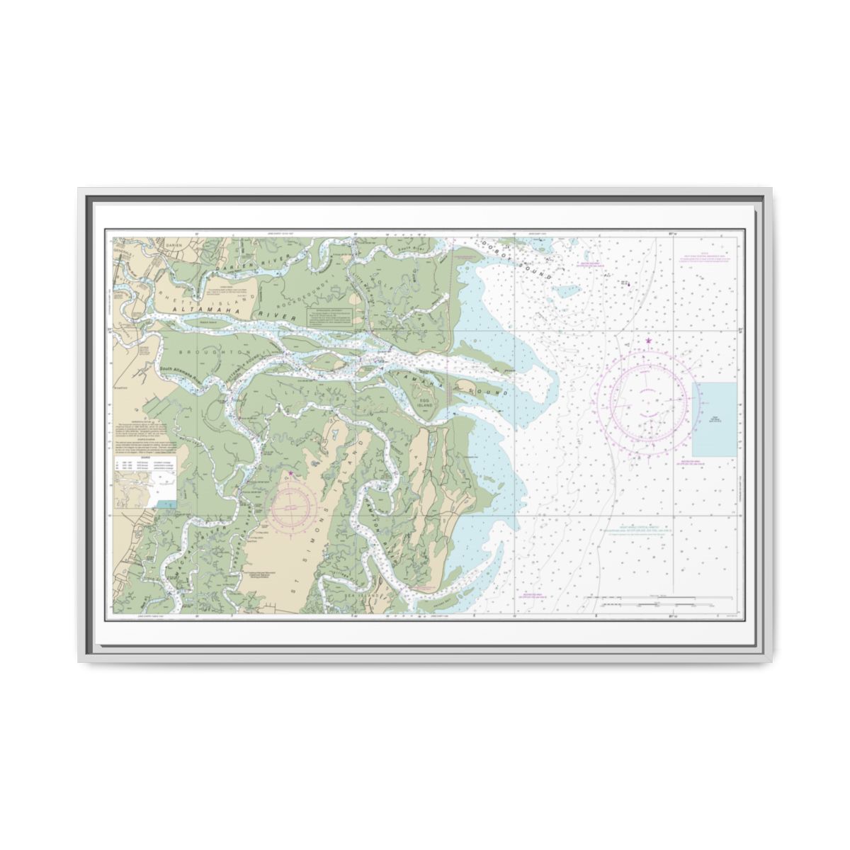 Chart 11508 Altamaha Sound - NOAA Nautical Chart Floating Frame Canvas | 30" x 20" | 36" x 24" | 48" x 32" - White front