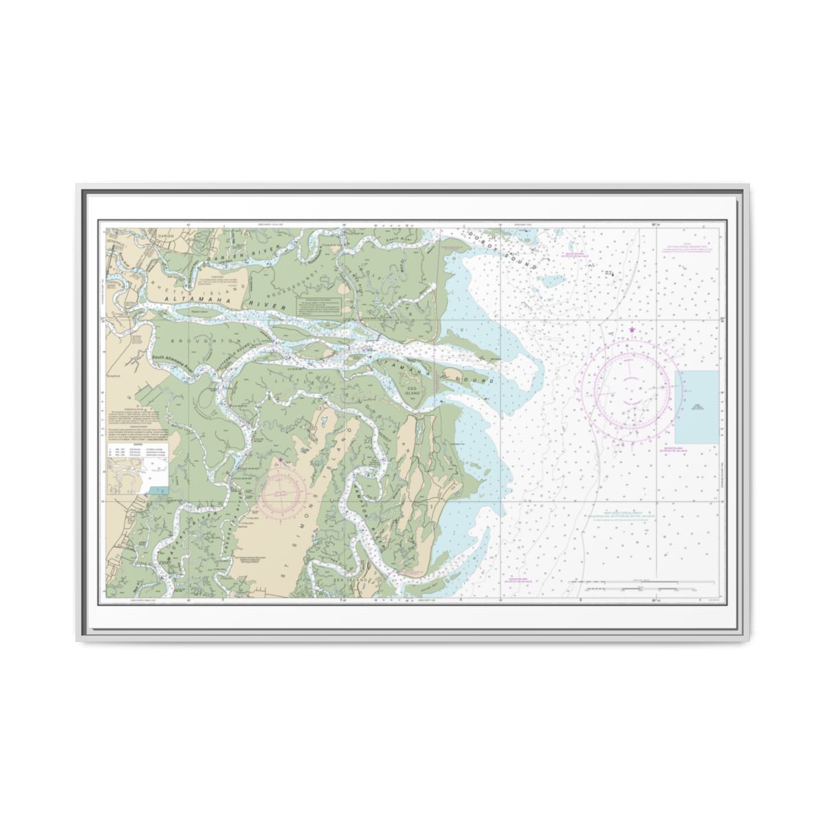 Chart 11508 Altamaha Sound - NOAA Nautical Chart Floating Frame Canvas | 30" x 20" | 36" x 24" | 48" x 32" - White front