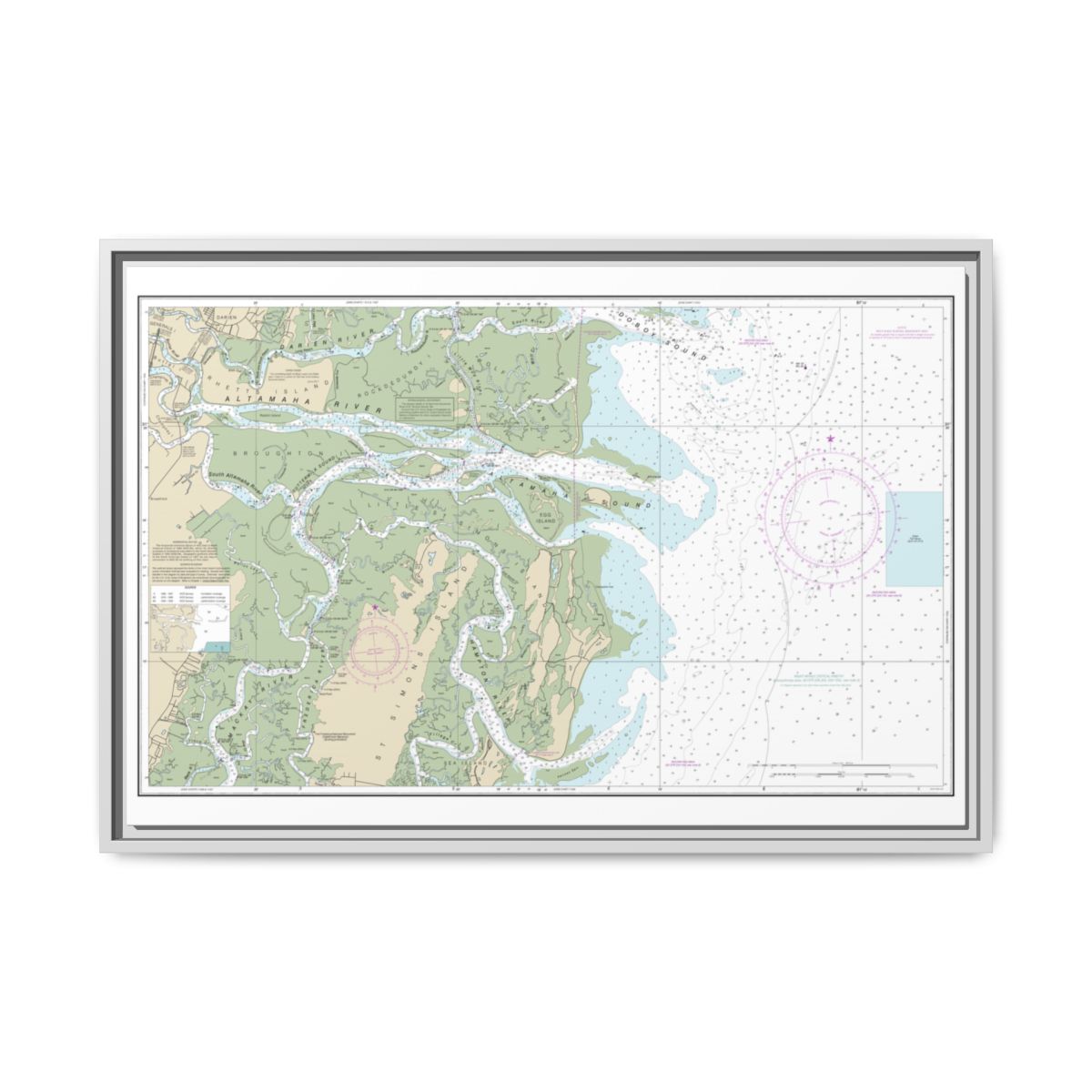 Chart 11508 Altamaha Sound - NOAA Nautical Chart Floating Frame Canvas | 30" x 20" | 36" x 24" | 48" x 32" - White front
