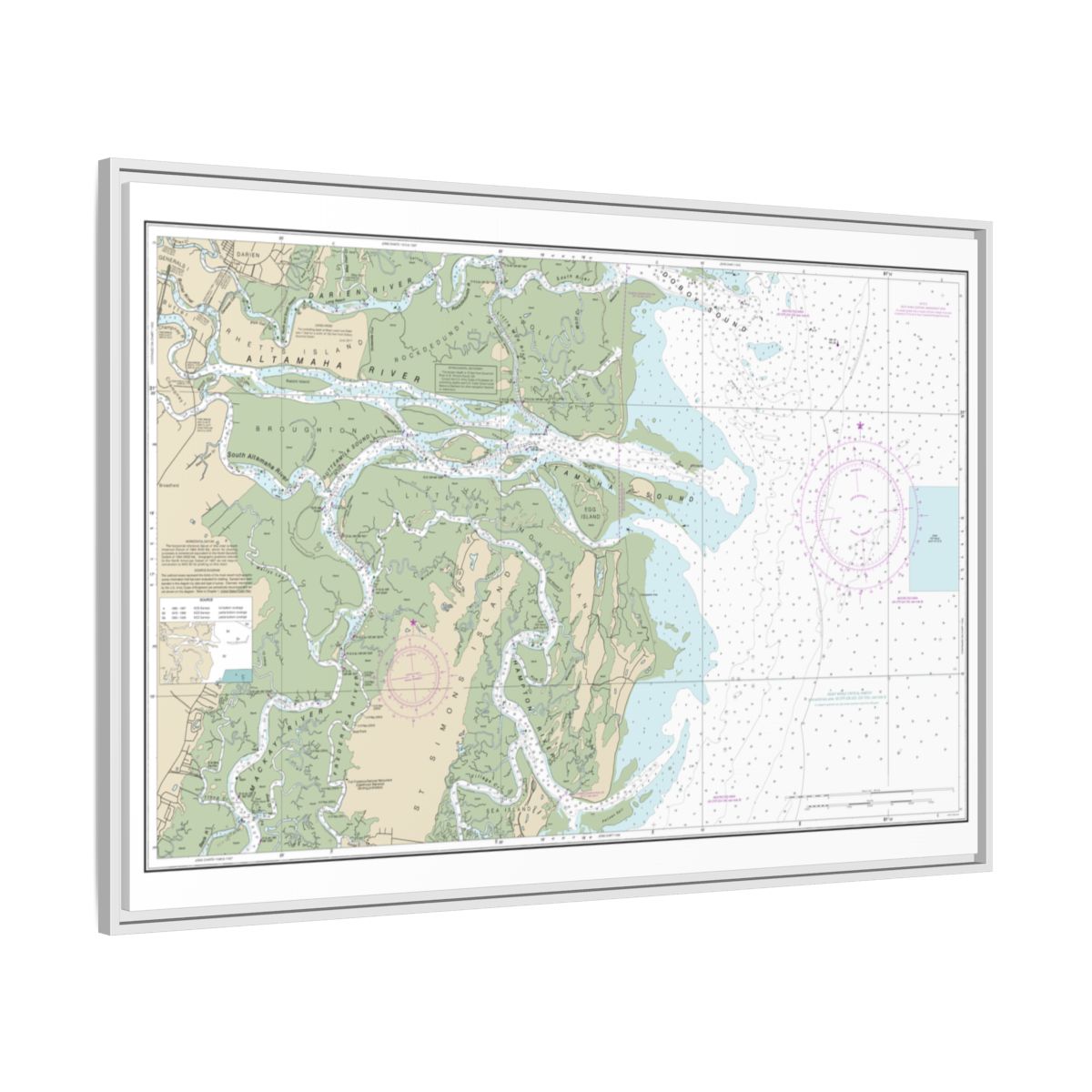 Chart 11508 Altamaha Sound - NOAA Nautical Chart Floating Frame Canvas | 30" x 20" | 36" x 24" | 48" x 32" - White side
