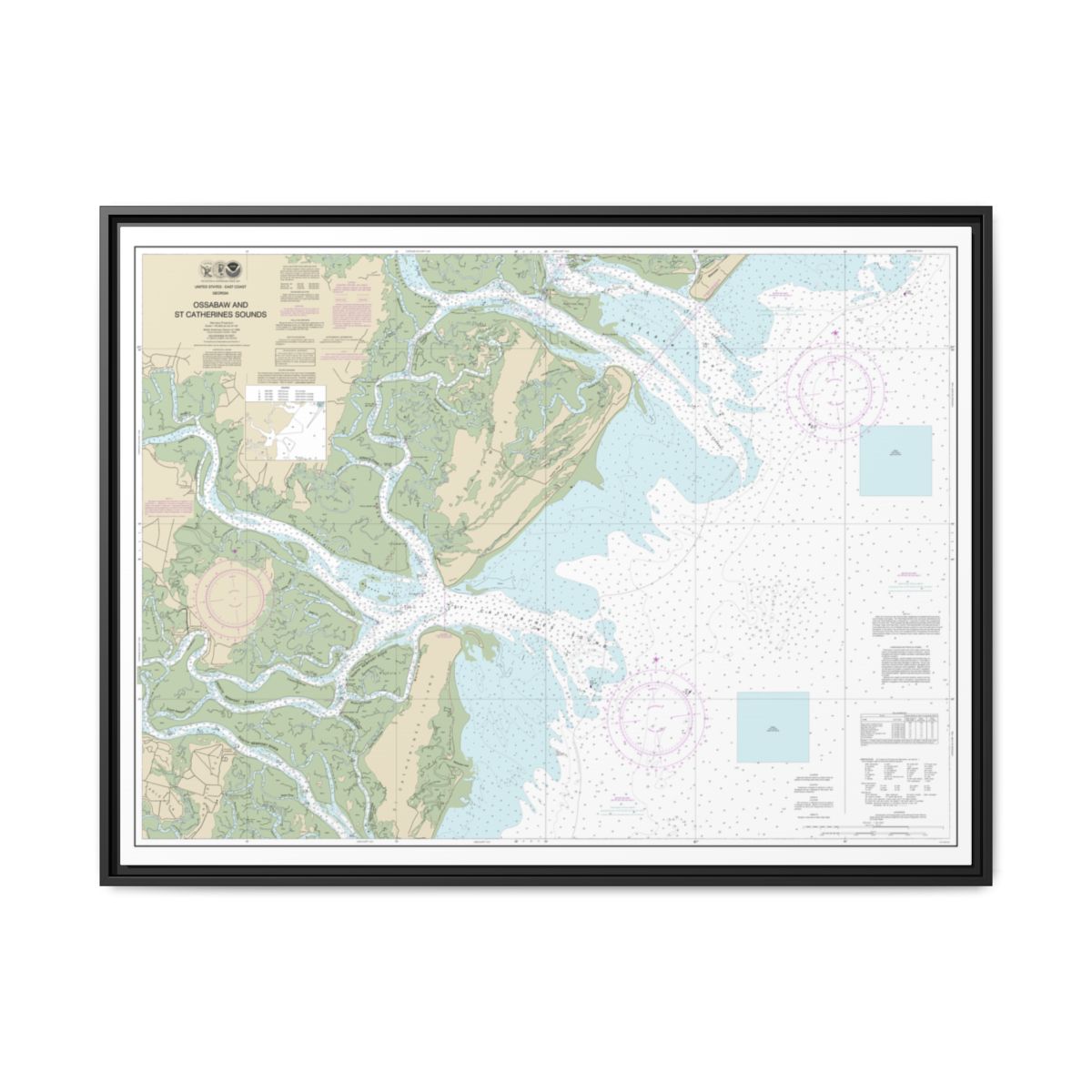 Chart 11511 Ossabaw and St. Catherines Sounds - NOAA Nautical Chart Floating Frame Canvas | 32" x 24" | 40" x 30" - Black front