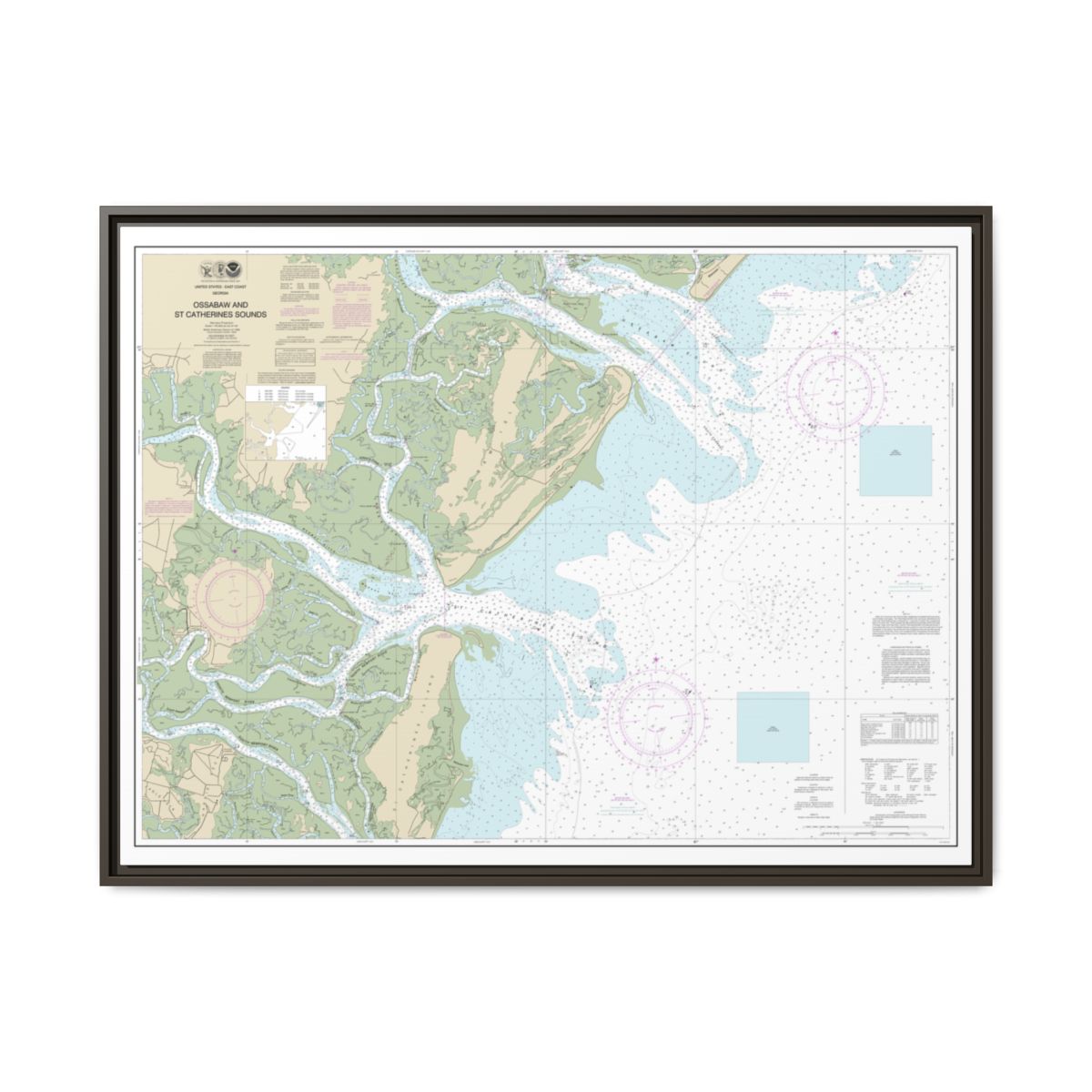Chart 11511 Ossabaw and St. Catherines Sounds - NOAA Nautical Chart Floating Frame Canvas | 32" x 24" | 40" x 30" - Espresso front