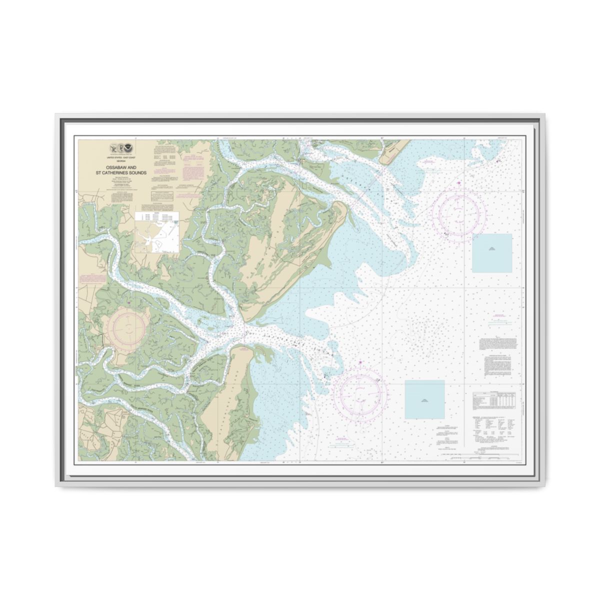 Chart 11511 Ossabaw and St. Catherines Sounds - NOAA Nautical Chart Floating Frame Canvas | 32" x 24" | 40" x 30" - White front