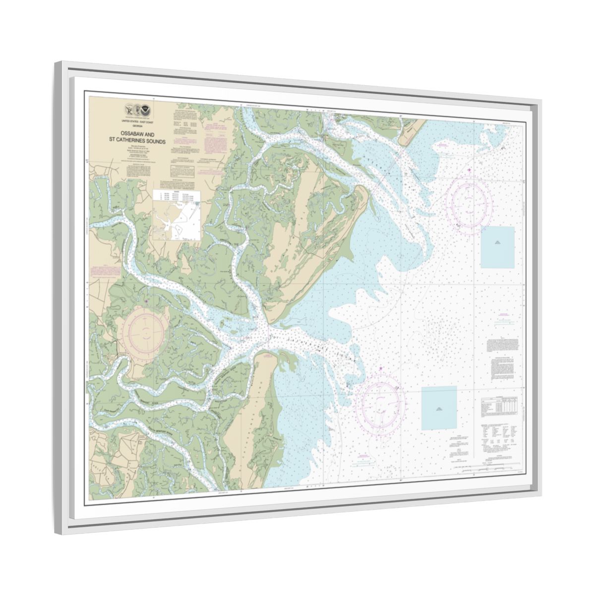 Chart 11511 Ossabaw and St. Catherines Sounds - NOAA Nautical Chart Floating Frame Canvas | 32" x 24" | 40" x 30" - White side