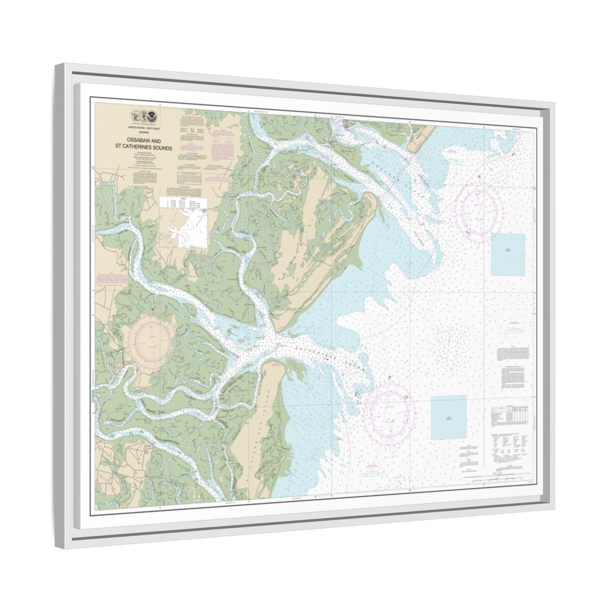Chart 11511 Ossabaw and St. Catherines Sounds - NOAA Nautical Chart Floating Frame Canvas | 32" x 24" | 40" x 30" - White side
