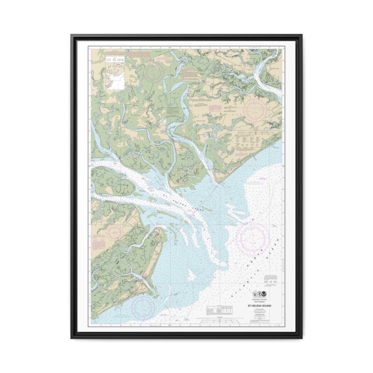 Chart 11517 St. Helena Sound - NOAA Nautical Chart Floating Frame Canvas | 24" x 32" | 30" x 40" - Black front