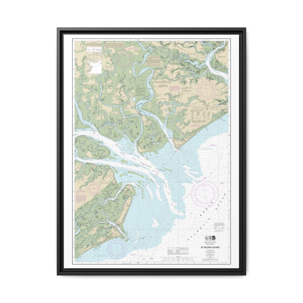 Chart 11517 St. Helena Sound - NOAA Nautical Chart Floating Frame Canvas | 24" x 32" | 30" x 40" - Black front