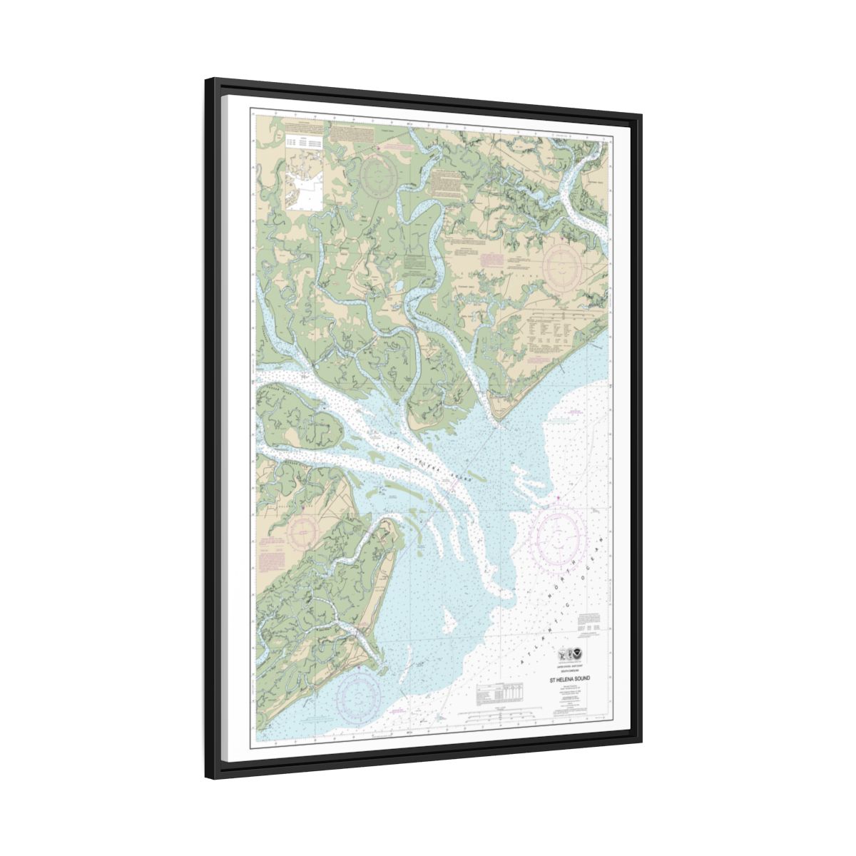 Chart 11517 St. Helena Sound - NOAA Nautical Chart Floating Frame Canvas | 24" x 32" | 30" x 40" - Black side