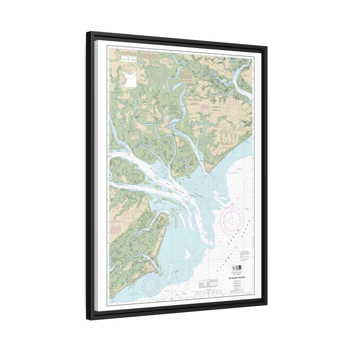 Chart 11517 St. Helena Sound - NOAA Nautical Chart Floating Frame Canvas | 24" x 32" | 30" x 40" - Black side