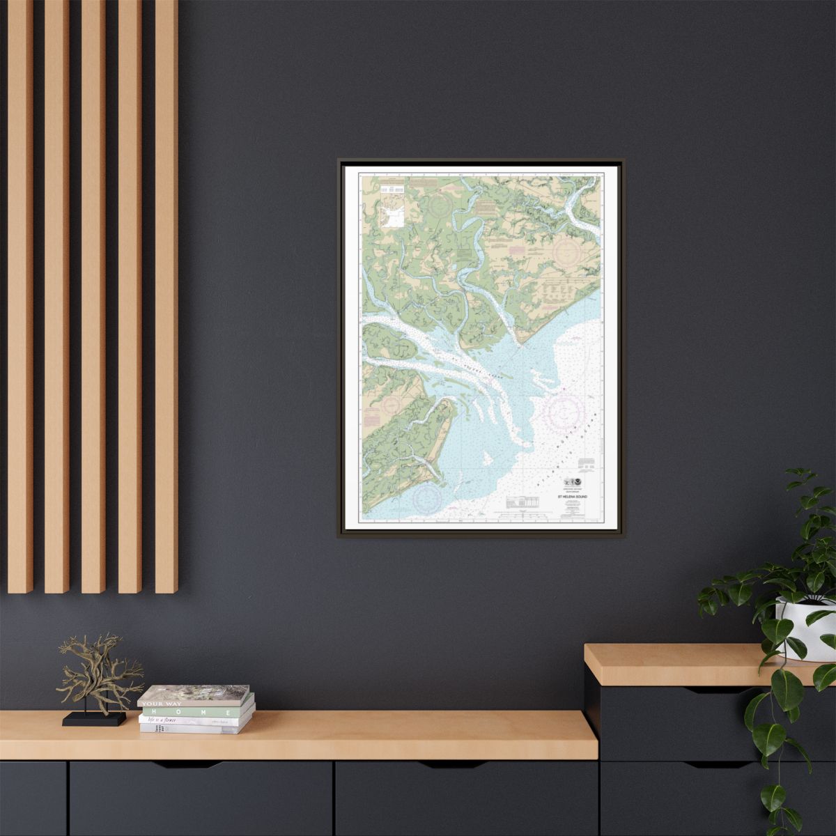 Chart 11517 St. Helena Sound - NOAA Nautical Chart Floating Frame Canvas | 24" x 32" | 30" x 40" - Espresso context-2