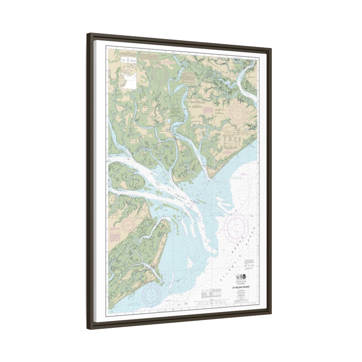 Chart 11517 St. Helena Sound - NOAA Nautical Chart Floating Frame Canvas | 24" x 32" | 30" x 40" - Espresso side