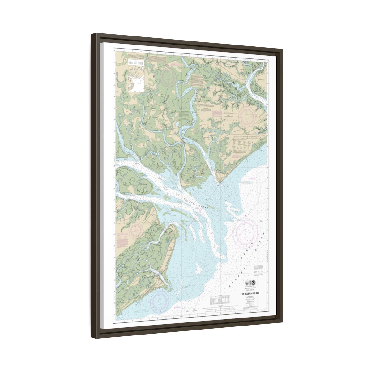 Chart 11517 St. Helena Sound - NOAA Nautical Chart Floating Frame Canvas | 24" x 32" | 30" x 40" - Espresso side