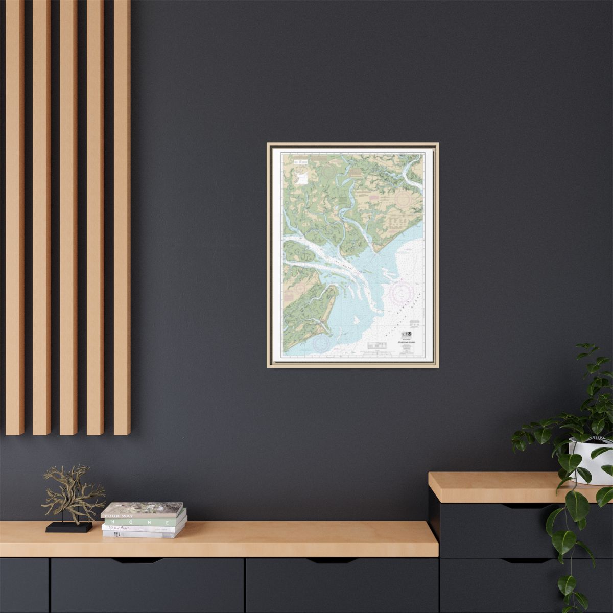 Chart 11517 St. Helena Sound - NOAA Nautical Chart Floating Frame Canvas | 24" x 32" | 30" x 40" - Natural context-2