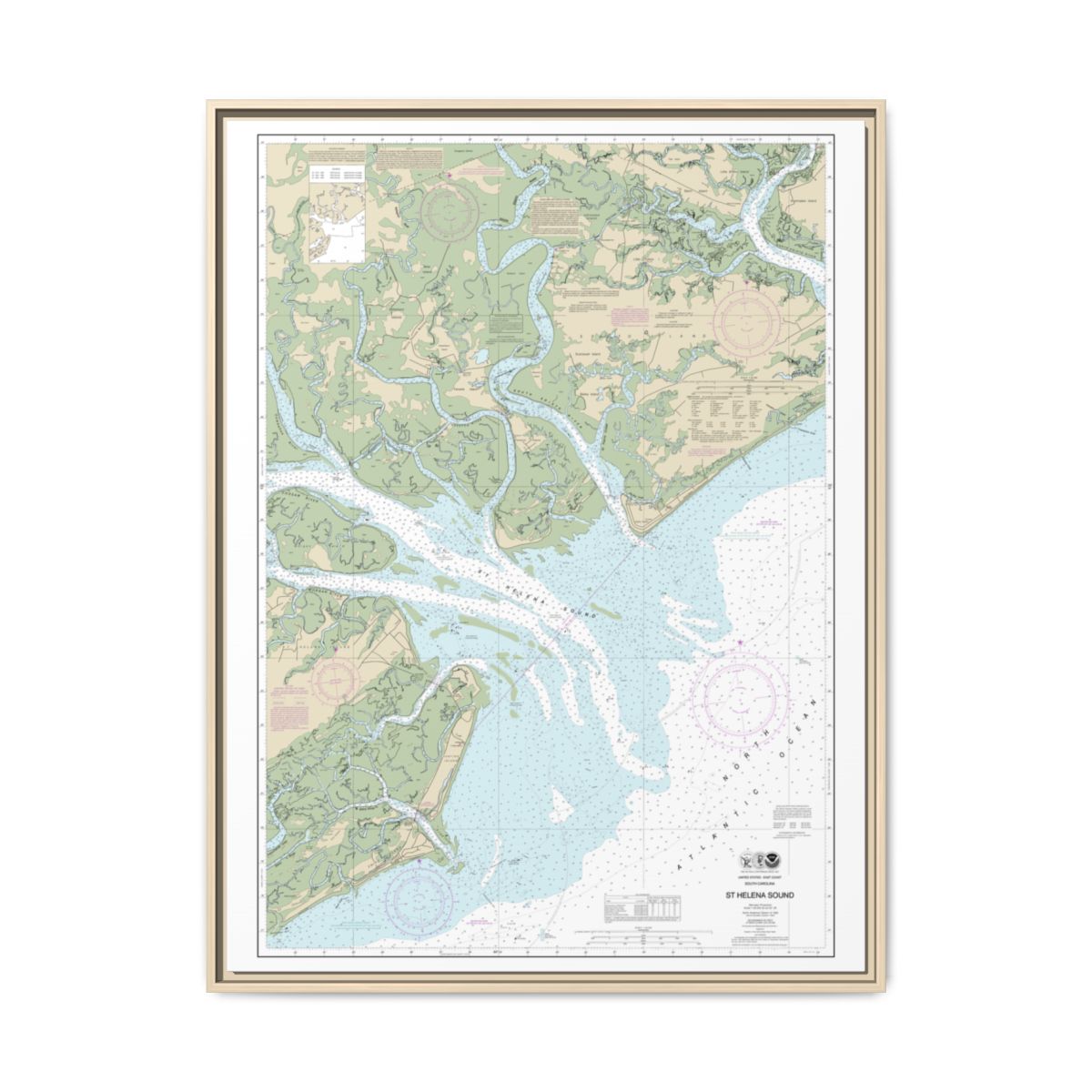 Chart 11517 St. Helena Sound - NOAA Nautical Chart Floating Frame Canvas | 24" x 32" | 30" x 40" - Natural front