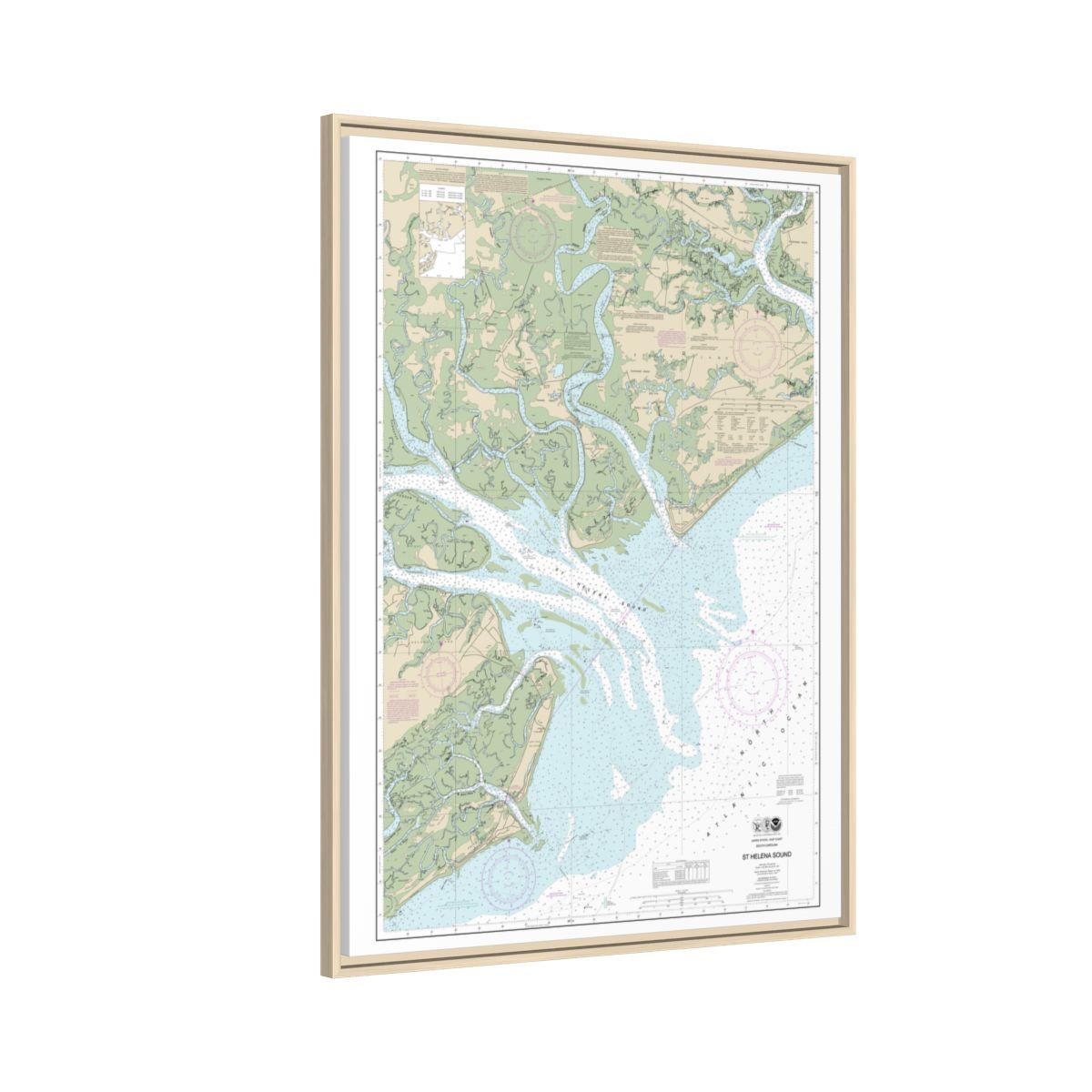 Chart 11517 St. Helena Sound - NOAA Nautical Chart Floating Frame Canvas | 24" x 32" | 30" x 40" - Natural side
