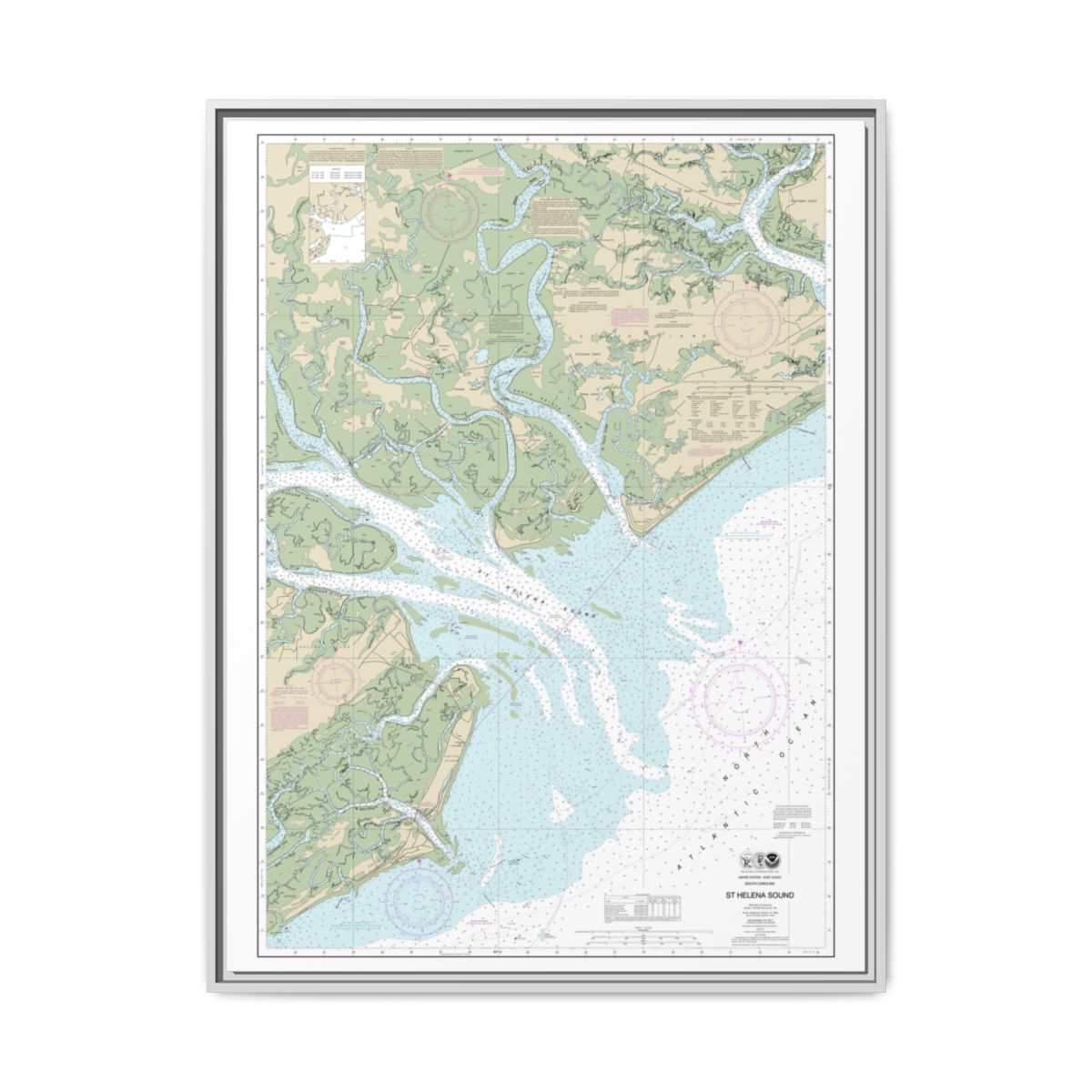 Chart 11517 St. Helena Sound - NOAA Nautical Chart Floating Frame Canvas | 24" x 32" | 30" x 40" - White front