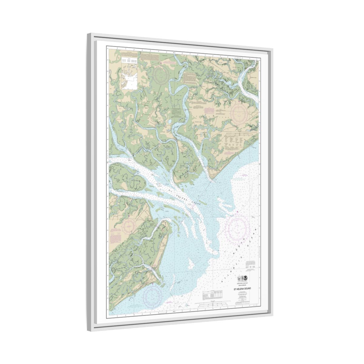 Chart 11517 St. Helena Sound - NOAA Nautical Chart Floating Frame Canvas | 24" x 32" | 30" x 40" - White side