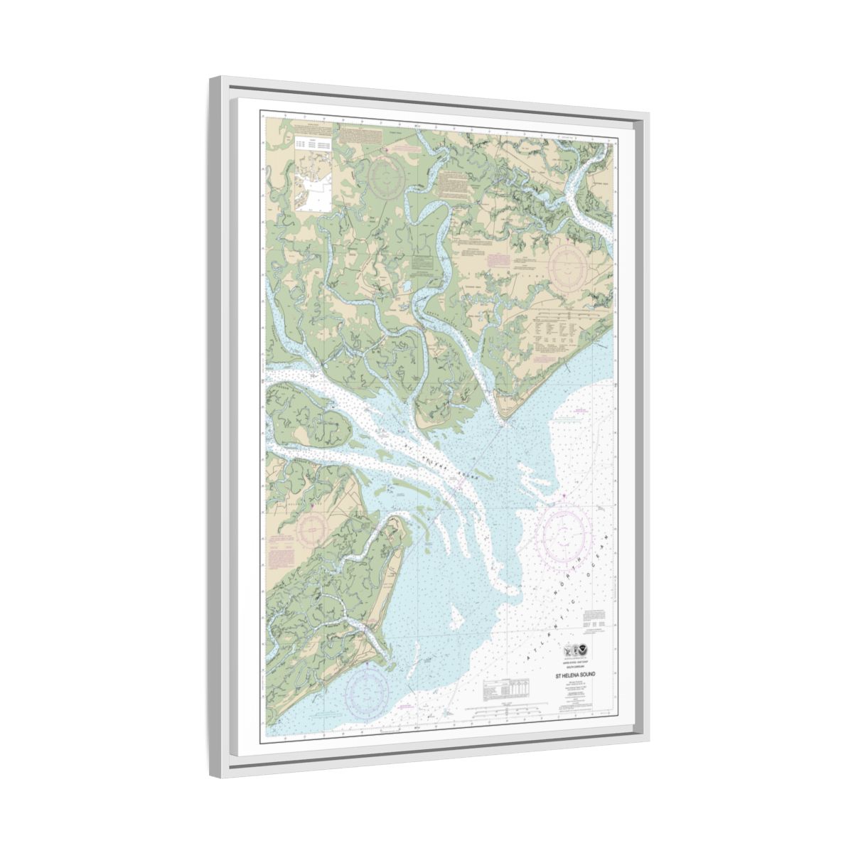 Chart 11517 St. Helena Sound - NOAA Nautical Chart Floating Frame Canvas | 24" x 32" | 30" x 40" - White side