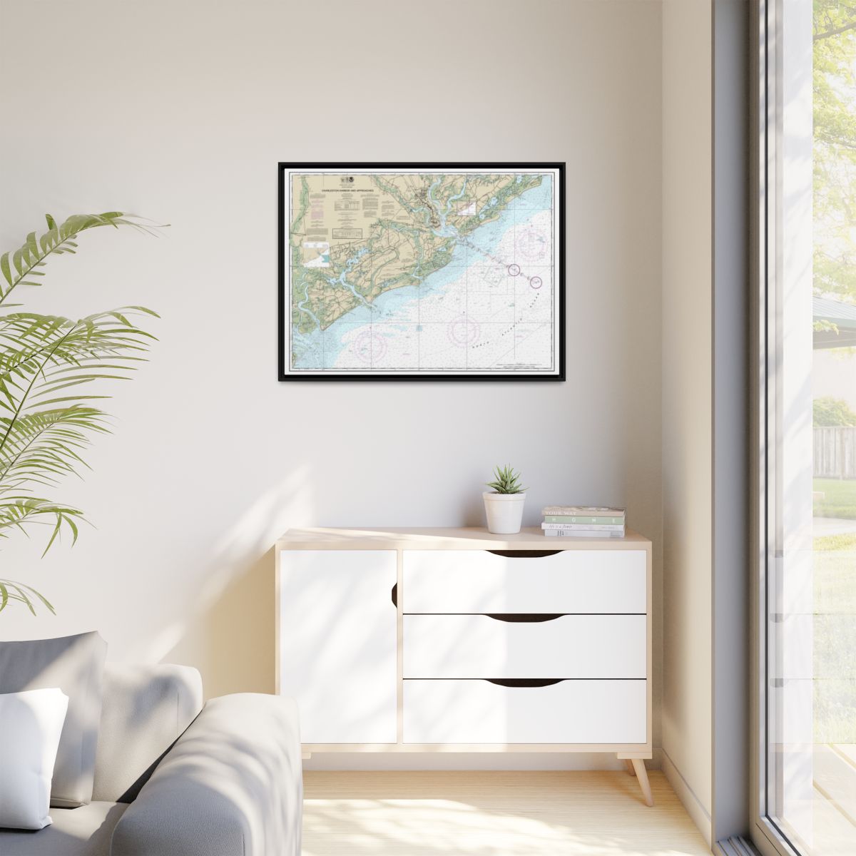 Chart 11521 Charleston Harbor and Approaches - NOAA Nautical Chart Floating Frame Canvas | 32" x 24" | 40" x 30" - Black context-1