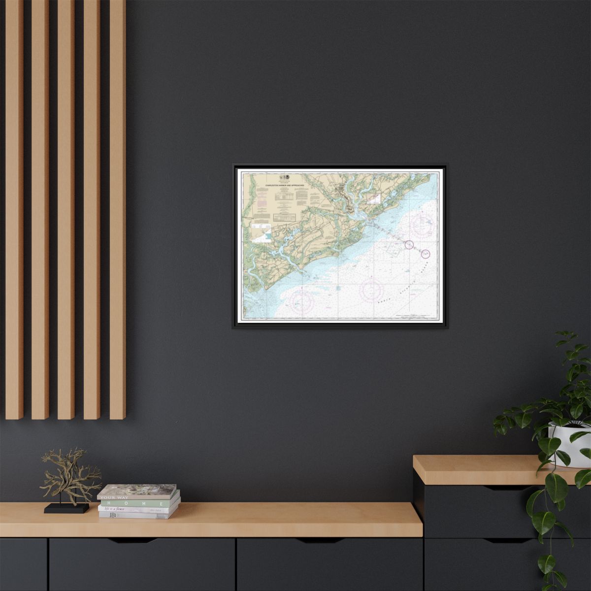 Chart 11521 Charleston Harbor and Approaches - NOAA Nautical Chart Floating Frame Canvas | 32" x 24" | 40" x 30" - Black context-2