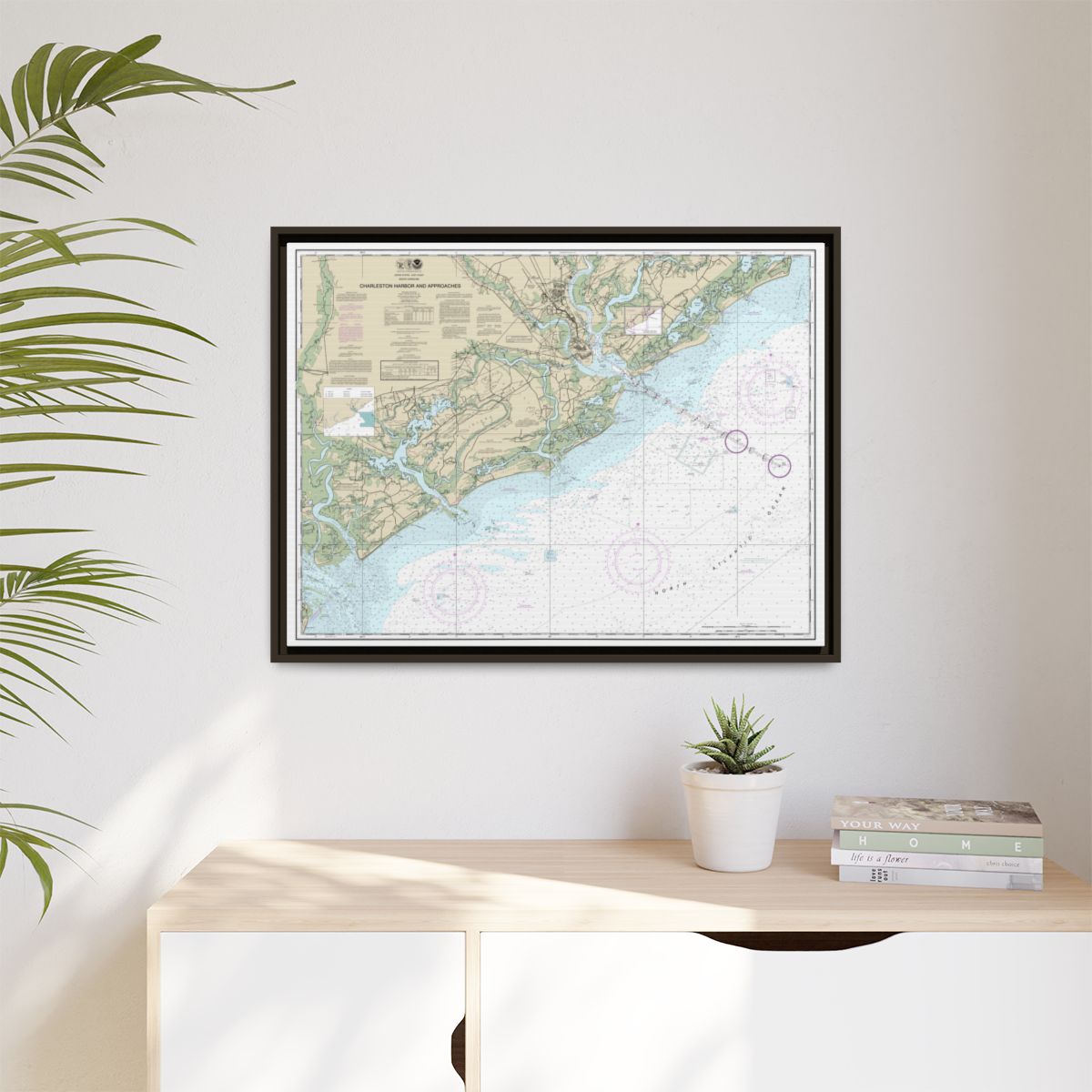 Chart 11521 Charleston Harbor and Approaches - NOAA Nautical Chart Floating Frame Canvas | 32" x 24" | 40" x 30" - Espresso context-1