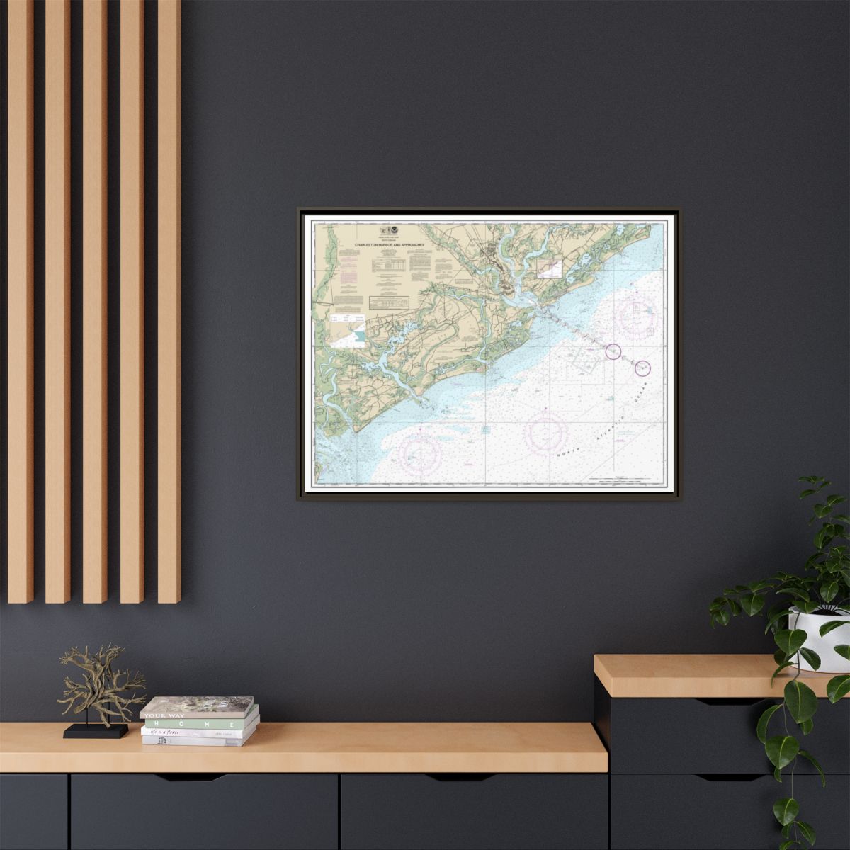 Chart 11521 Charleston Harbor and Approaches - NOAA Nautical Chart Floating Frame Canvas | 32" x 24" | 40" x 30" - Espresso context-2