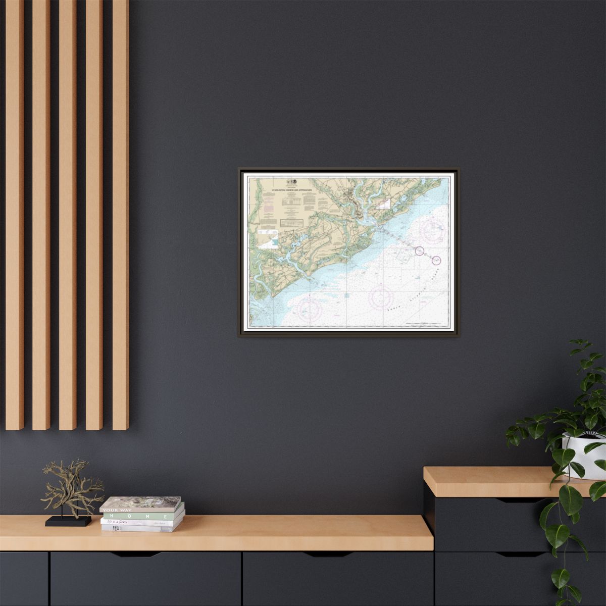 Chart 11521 Charleston Harbor and Approaches - NOAA Nautical Chart Floating Frame Canvas | 32" x 24" | 40" x 30" - Espresso context-2