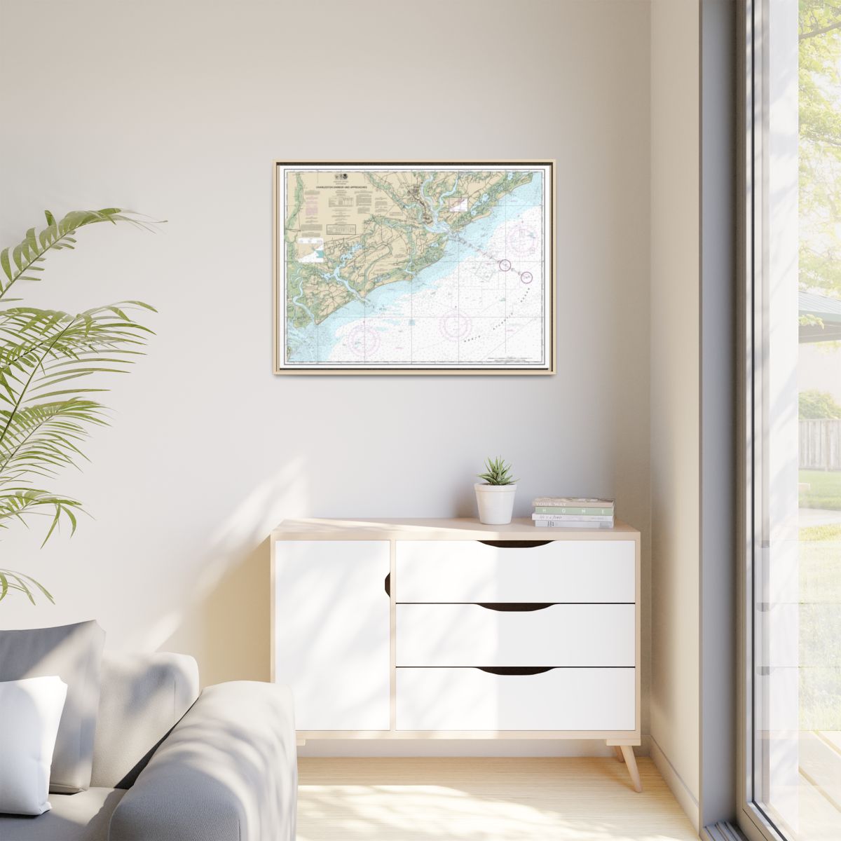 Chart 11521 Charleston Harbor and Approaches - NOAA Nautical Chart Floating Frame Canvas | 32" x 24" | 40" x 30" - Natural context-1