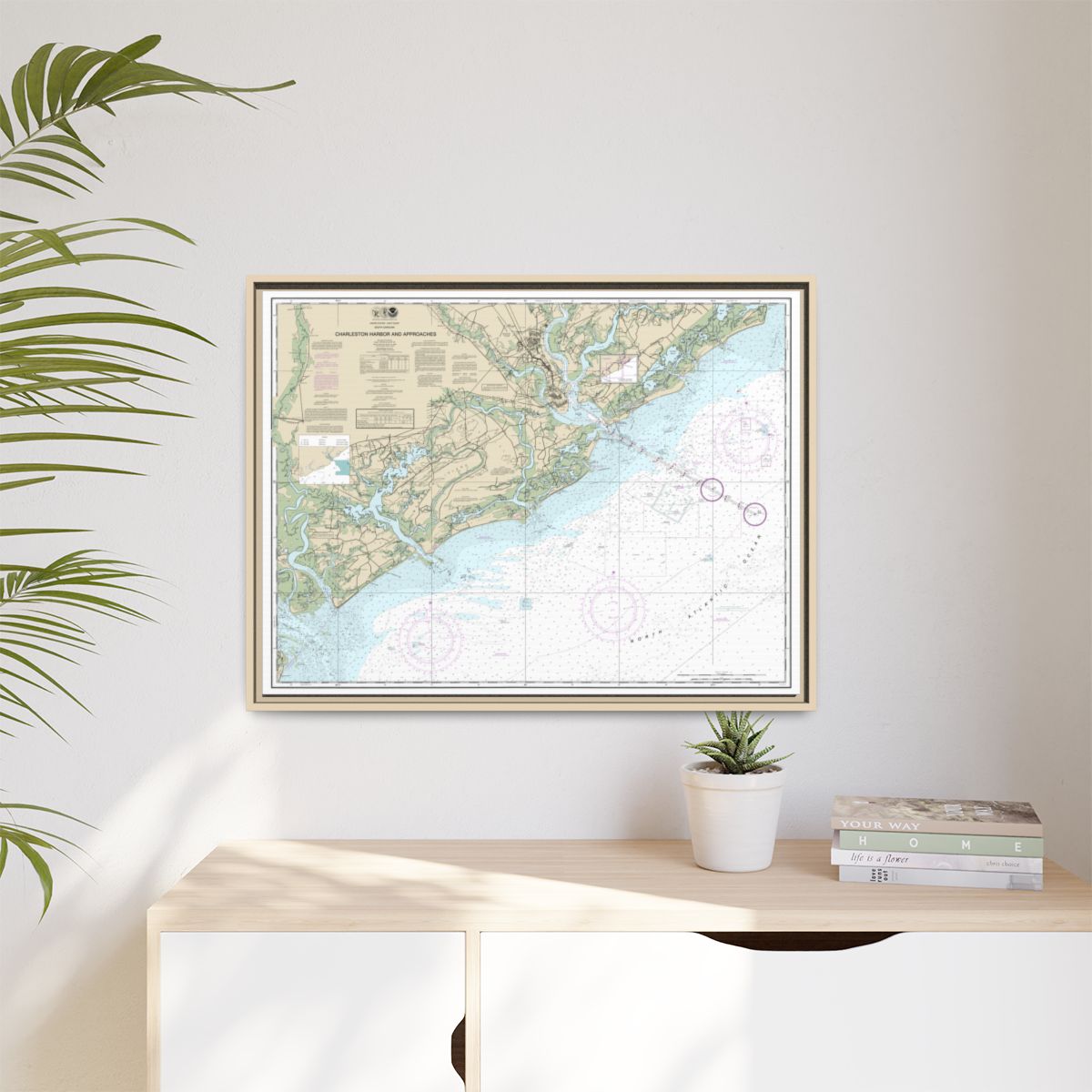 Chart 11521 Charleston Harbor and Approaches - NOAA Nautical Chart Floating Frame Canvas | 32" x 24" | 40" x 30" - Natural context-1