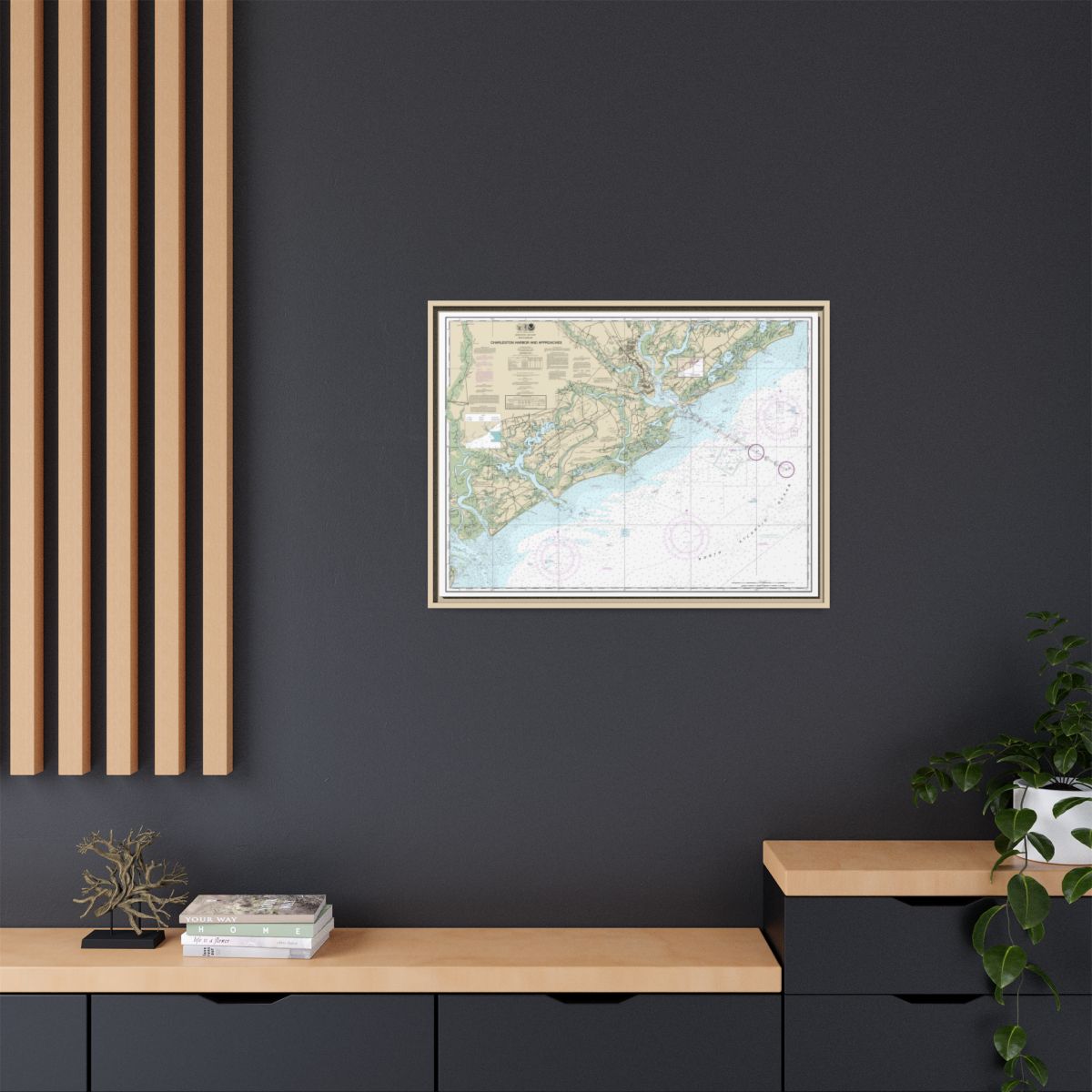 Chart 11521 Charleston Harbor and Approaches - NOAA Nautical Chart Floating Frame Canvas | 32" x 24" | 40" x 30" - Natural context-2