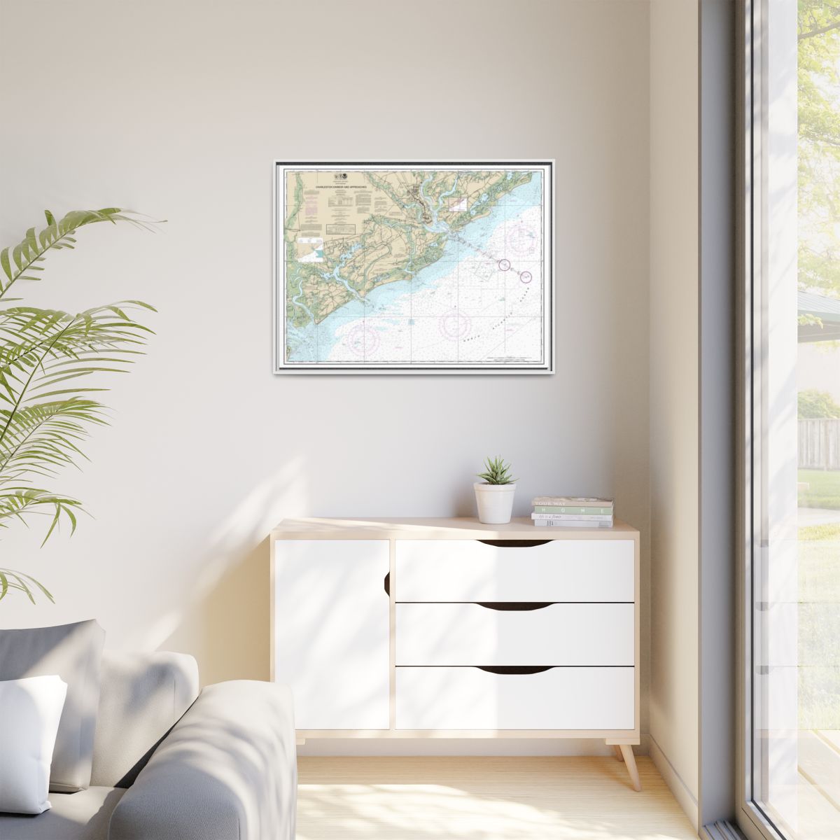 Chart 11521 Charleston Harbor and Approaches - NOAA Nautical Chart Floating Frame Canvas | 32" x 24" | 40" x 30" - White context-1