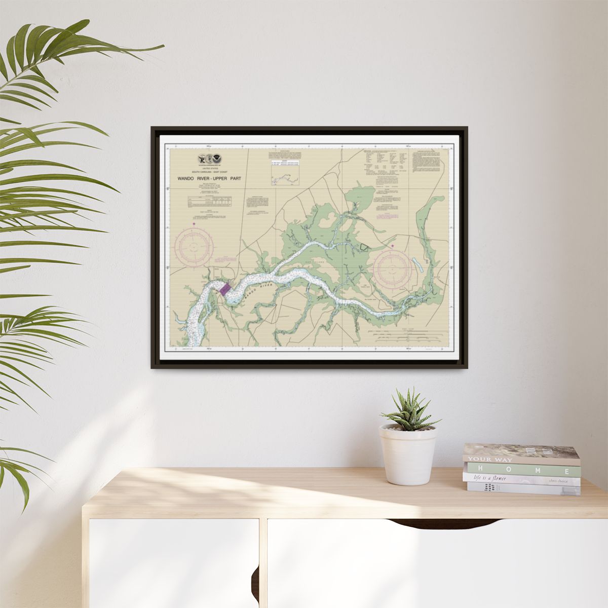 Chart 11526 Wando River Upper Part - NOAA Nautical Chart Floating Frame Canvas | 32" x 24" | 40" x 30" - Espresso context-1