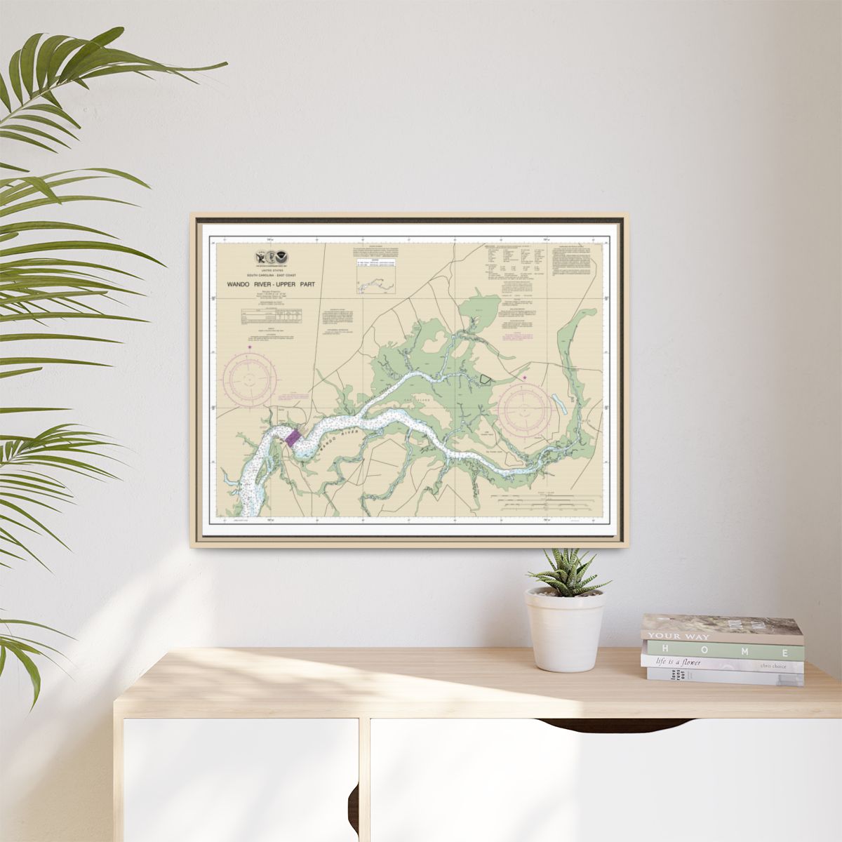 Chart 11526 Wando River Upper Part - NOAA Nautical Chart Floating Frame Canvas | 32" x 24" | 40" x 30" - Natural context-1