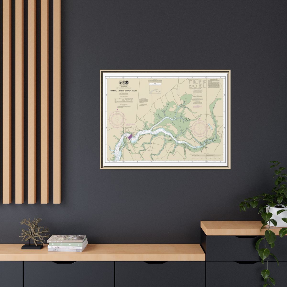 Chart 11526 Wando River Upper Part - NOAA Nautical Chart Floating Frame Canvas | 32" x 24" | 40" x 30" - Natural context-2